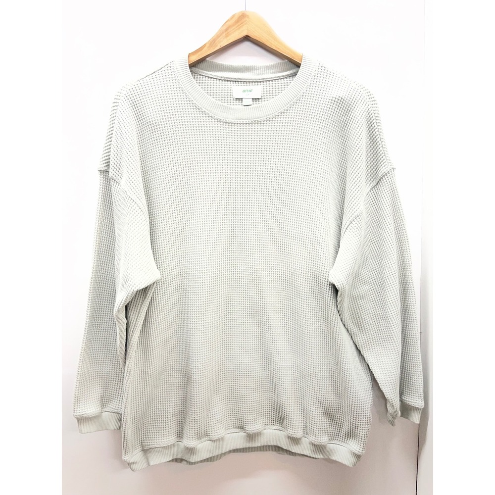 Aerie Womens Oversized Waffle Knit Crewneck Sweatshirt Mint Green Small - Picture 1 of 4